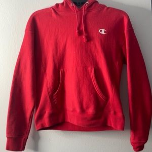 cropped champion red hoodie